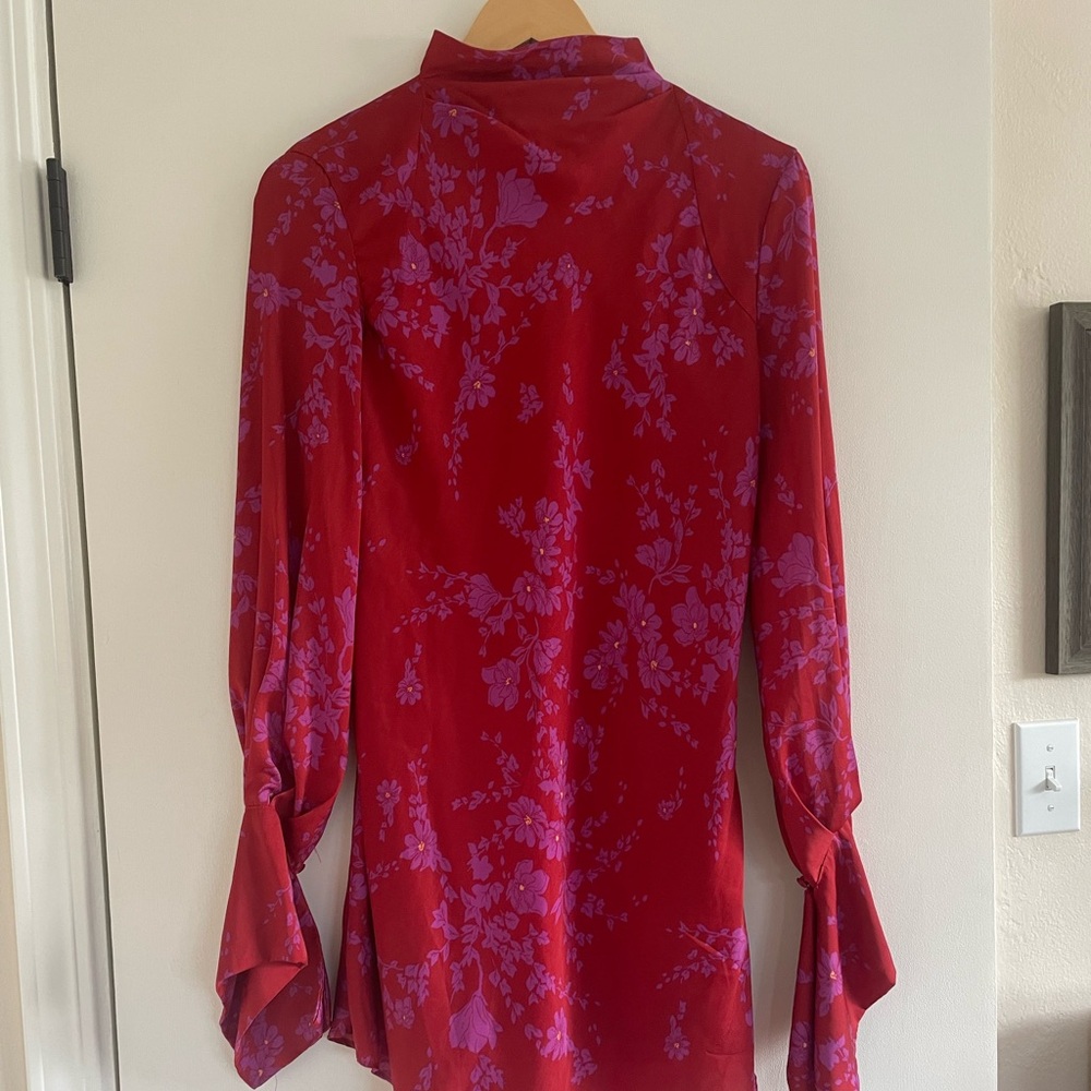 Free People Red Tunic with Purple Floral Print